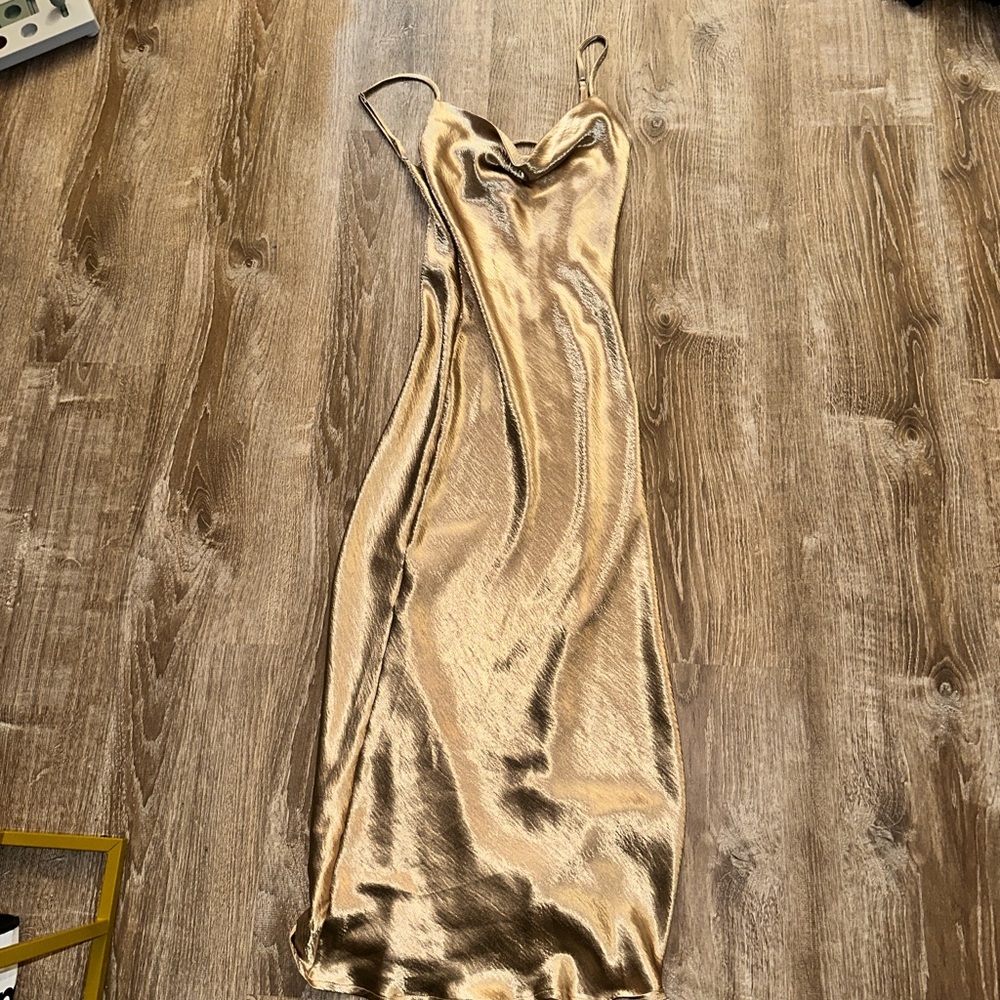 Elegant Gold Satin Slip Dress